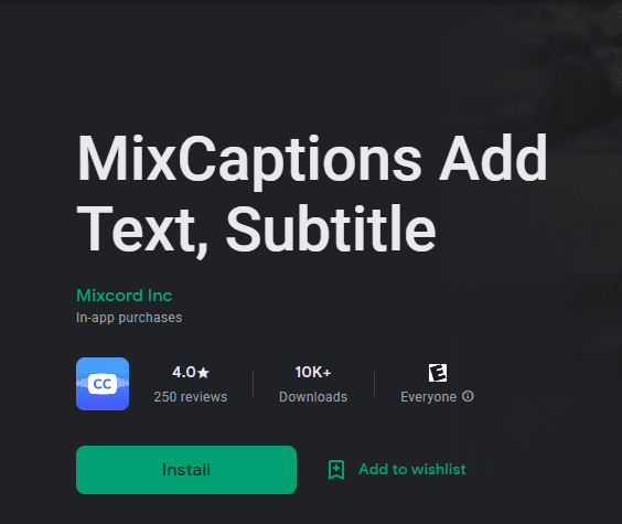 Ad for MixCaptions app by Mixcord Inc, available on Apple devices.