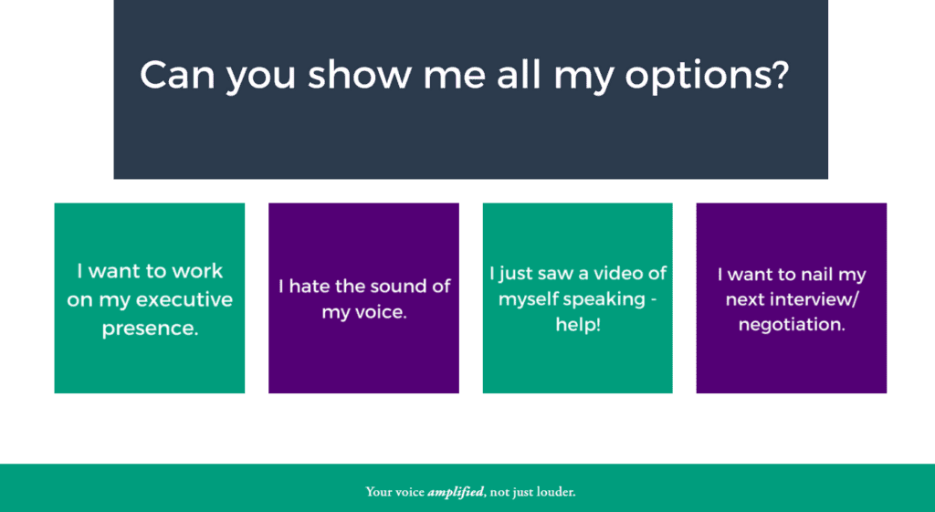 Vital Voice Training's original CTA buttons in alternating purple and green blocks.