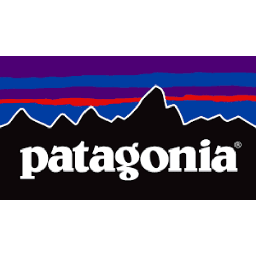 Patagonia logo of dark mountains and blue and pink sky