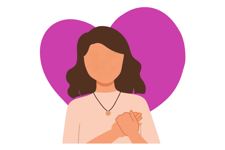 a person holding their hands clasped over their heart