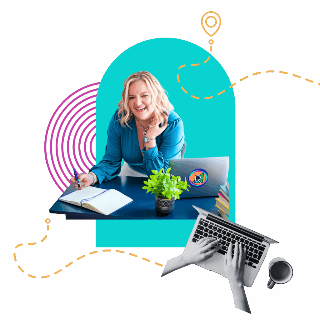 Renia smiling while sitting at a table with a journal