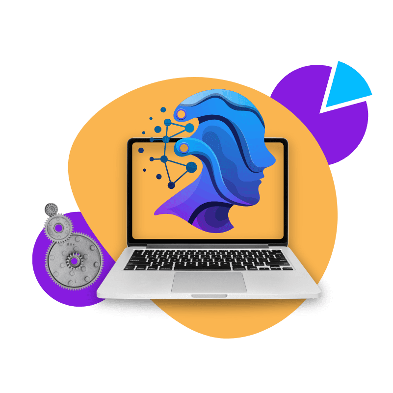 a silhouette of a robotic person in front of an open laptop