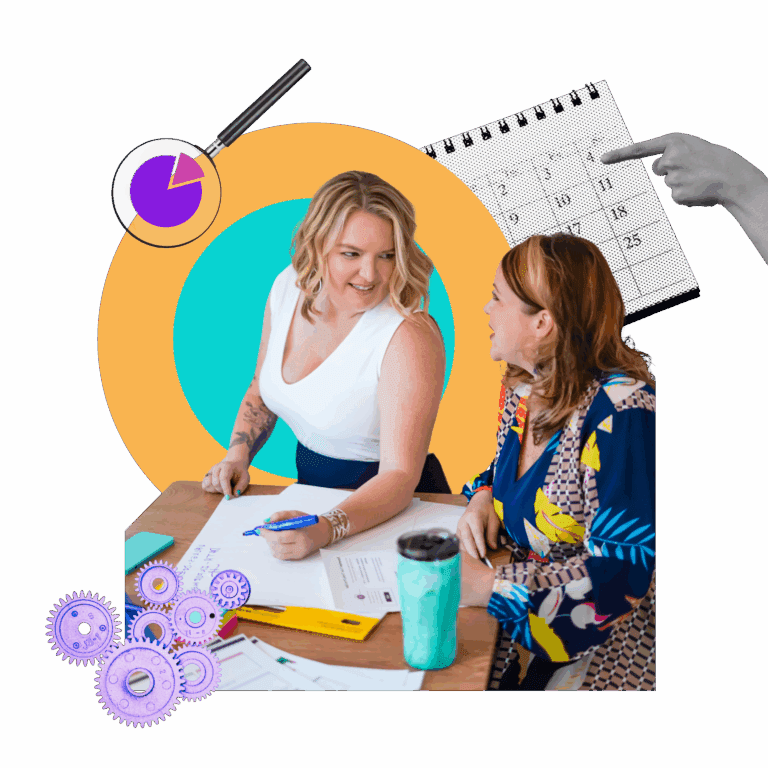 Renia Carsillo and client talking and strategizing