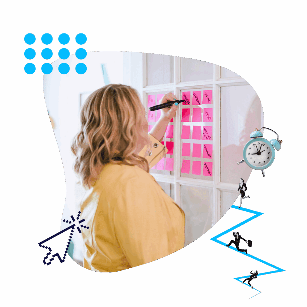 Renia Carsillo writing on sticky notes posted on a window