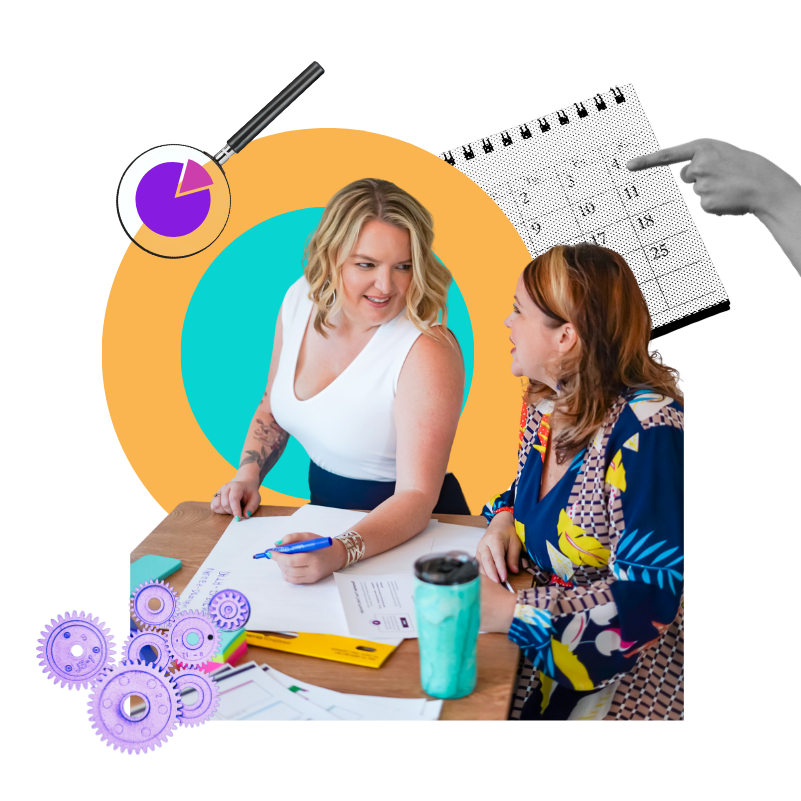 Renia Carsillo sitting with a colleague and creating a strategic plan