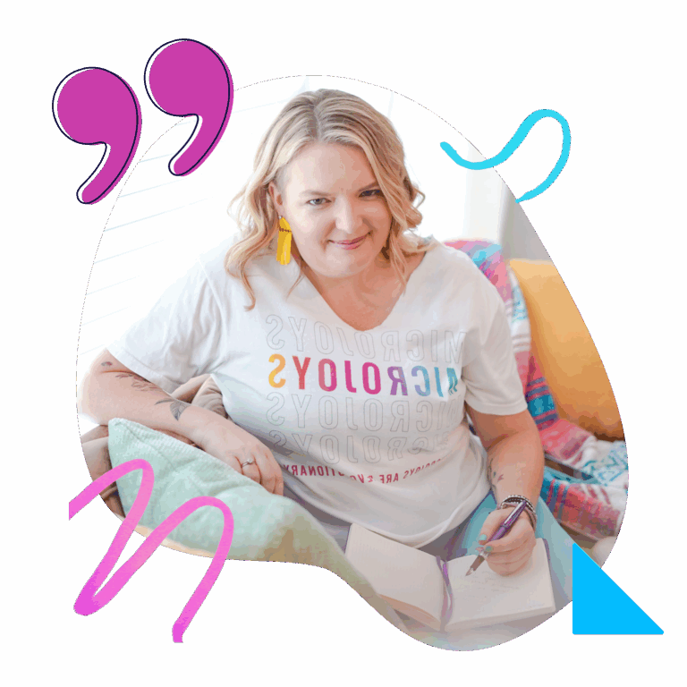 Business strategist Renia Carsillo wearing a "microjoys" t-shirt