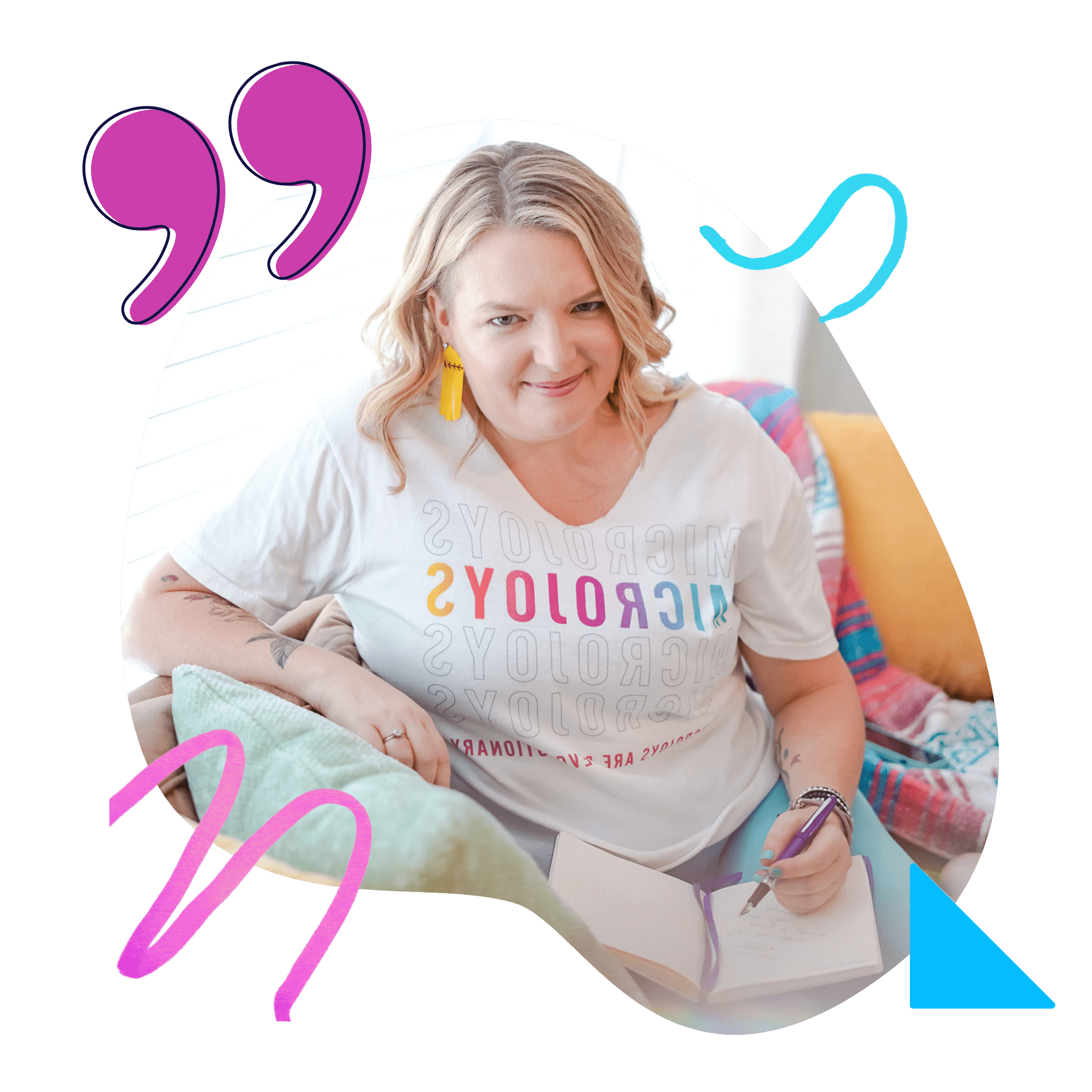 Business strategist Renia Carsillo wearing a "microjoys" t-shirt
