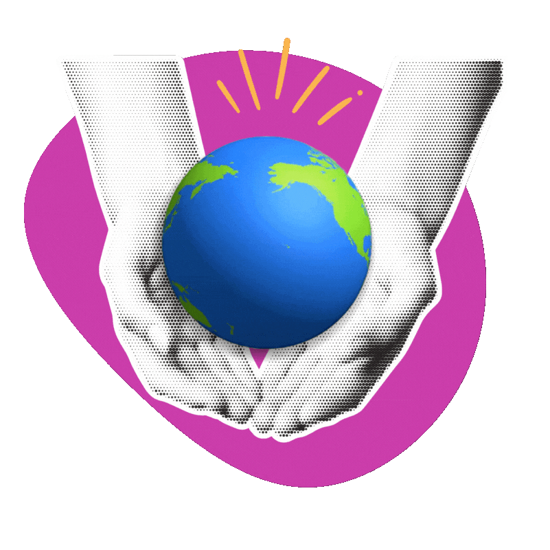 cupped hands holding a spinning globe