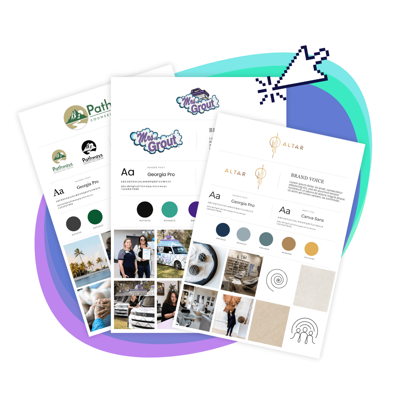 a collection of updated brand color palattes created through Realign Consulting's brand refresh services
