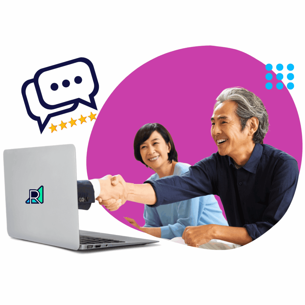 a man reaching out to shake hands with a hand reaching out of a laptop screen