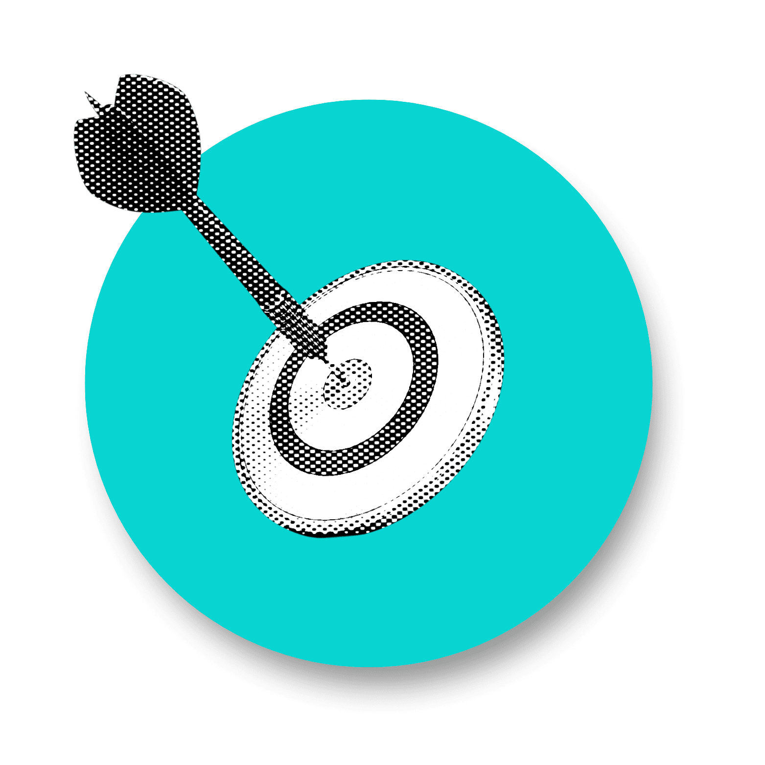 a grayed out target with a dart in the center