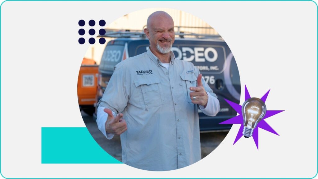 Taddeo Electric founder, Vinnie Camenzuli, in front of a truck branded for his business