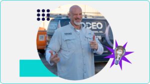 Taddeo Electric founder, Vinnie Camenzuli, in front of a truck branded for his business