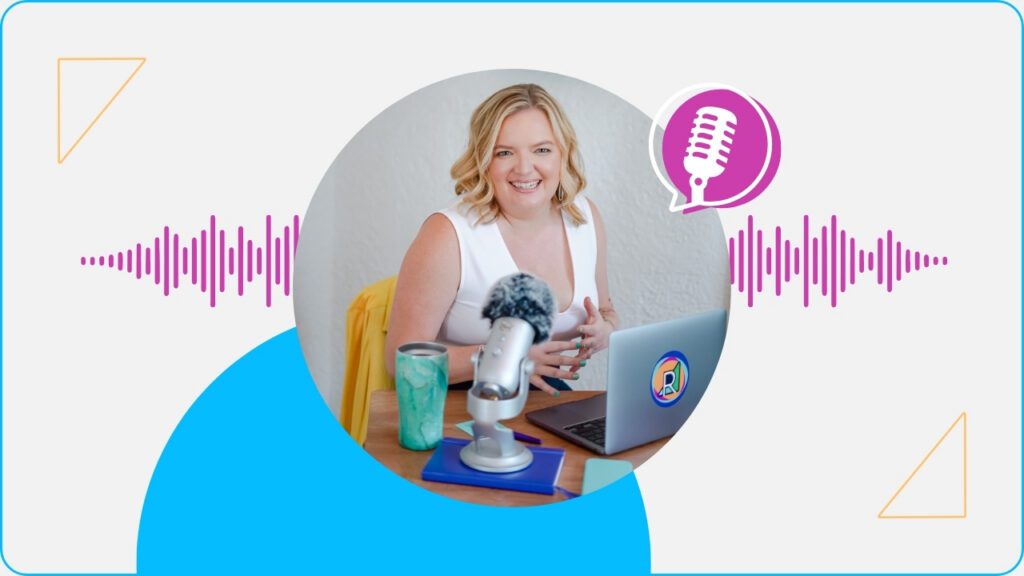 Realign Consulting founder, Renia Carsillo, smiles with a microphone and laptop, showing how to be a podcast guest