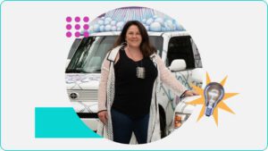 Mrs. Grout founder, Lisa Council, stands in front of a Grout Mobile branded for her local business