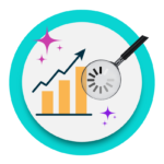 Bar chart with an upward-trending arrow and dollar signs above the graph inside a purple speech bubble.